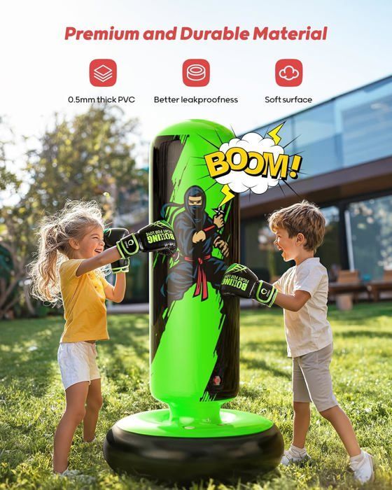 Punching Ball, 168cm Children's Punching Bag, Inflatable Children's Boxing Bag, with Boxing Gloves and Hand Pump, Gift for Boys