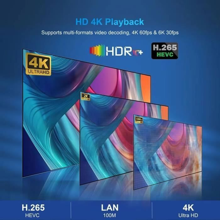 Android TV box Boitier iptv X98H Lecteur Multimédia de Diffusion en continu Android 12.0/Boîte TV 4K 64 Bits WiFi6 2 GO+16 GO