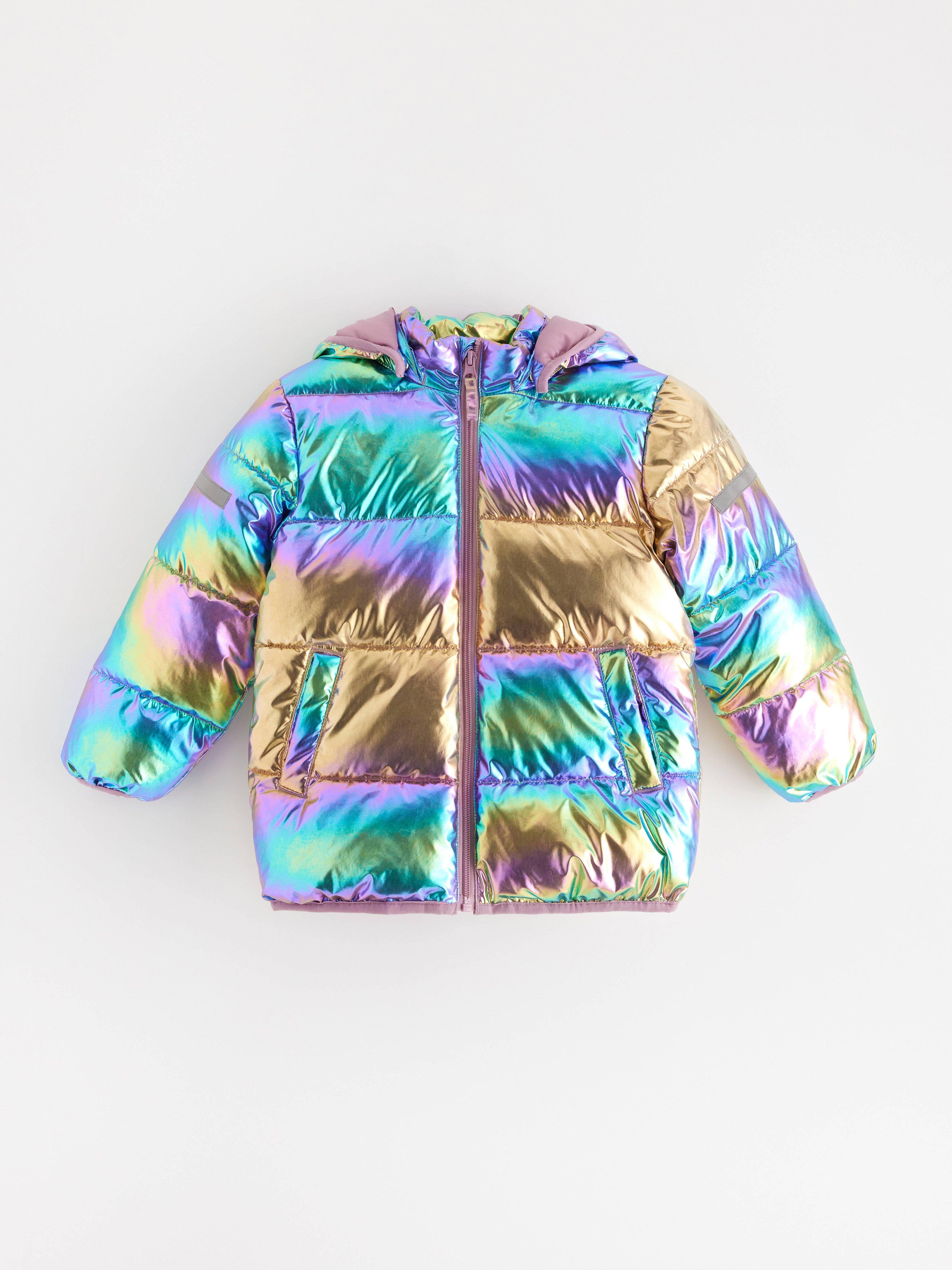 Chaqueta acolchada brillante color lila claro empolvado