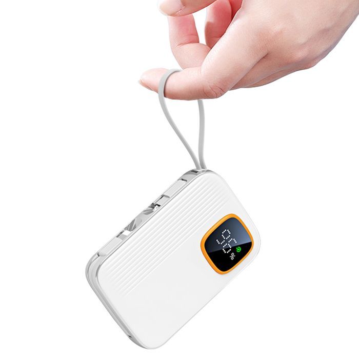 Externe batterij met 2 kabels, 22,5W 10000mAh powerbank wit, PD3.0 QC4.0 snelladen, compatibel met iPhone, Samsung en HUAWEI