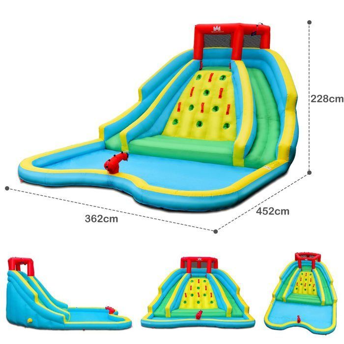 Château Gonflable - DREAMADE - Toboggan Gonflable avec Mur d'Escalade et Canon à eau - Pour Enfants de 3 à 8 ans