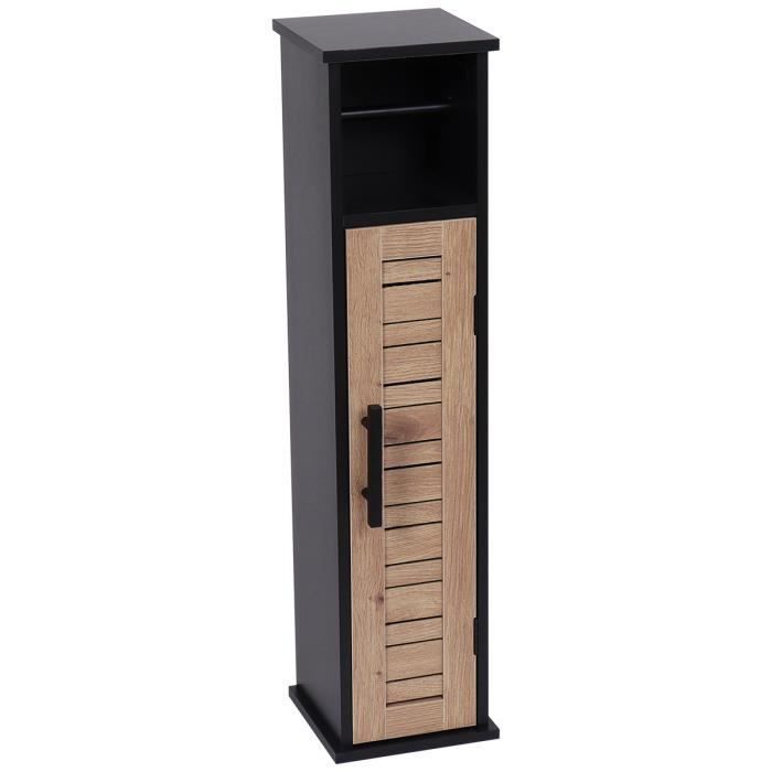 Toilet Paper Holder and Storage Cabinet - TRENDY - H 75 cm - Black - 1 door - 1 shelf