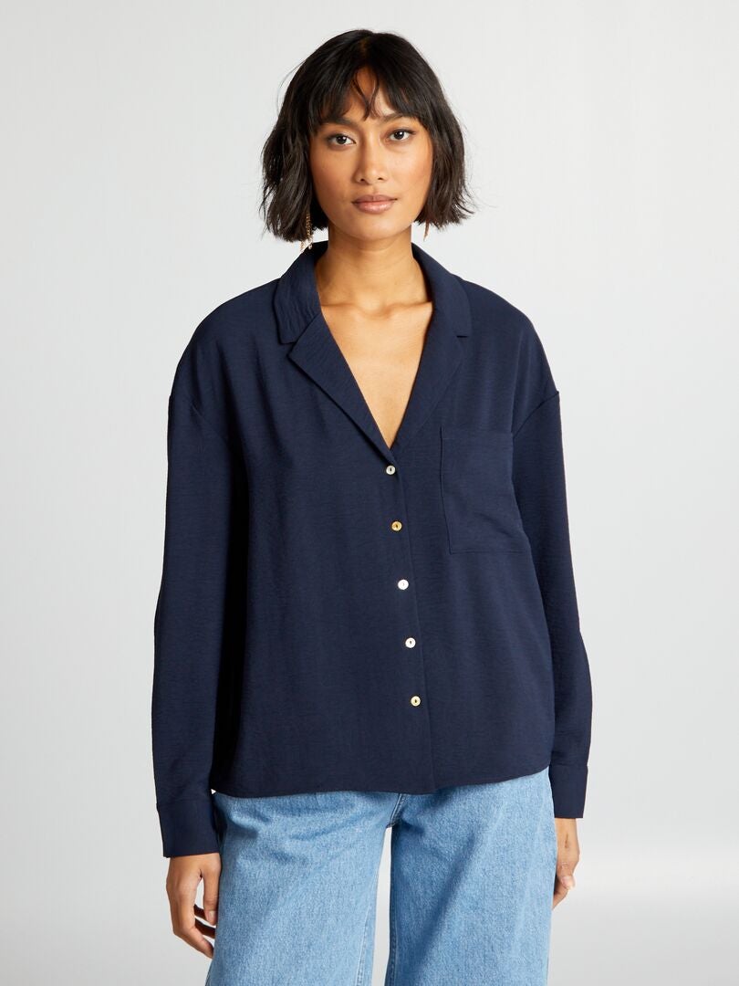 Shirt met lange mouwen en pyjamakraag - BLAUW