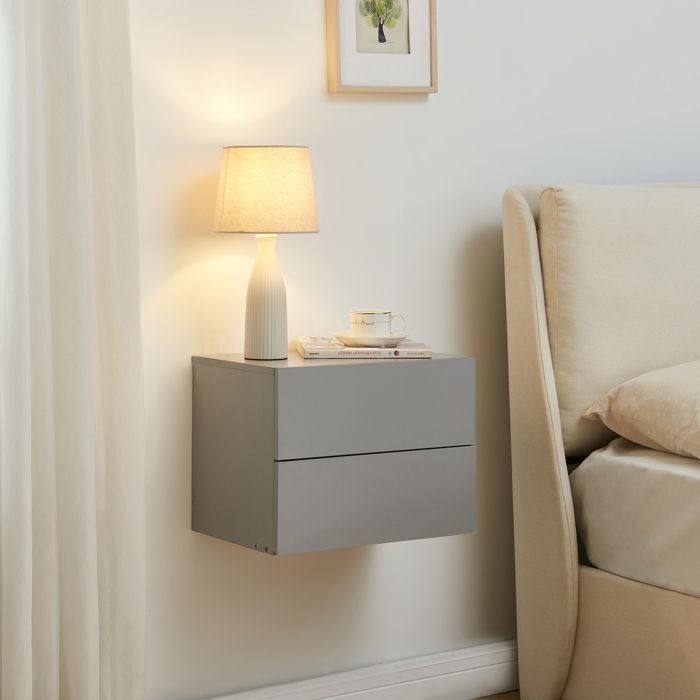 Table de chevet murale Ampfing avec 2 tiroirs 40 x 29 x 30 cm gris clair