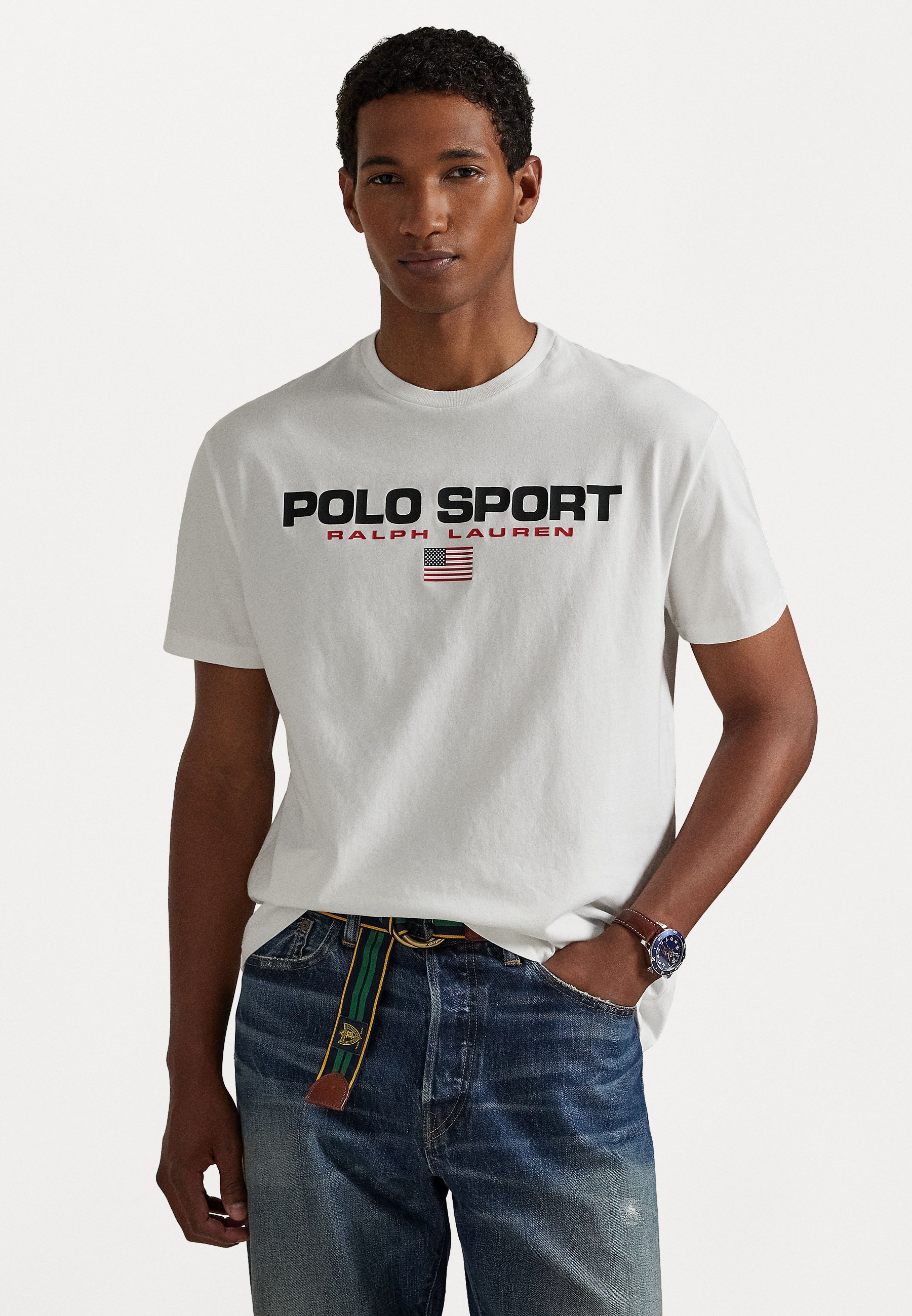 T-shirt Polo Ralph Lauren CLASSIC FIT POLO SPORT JERSEY - T-shirt stampata - bianco/nero