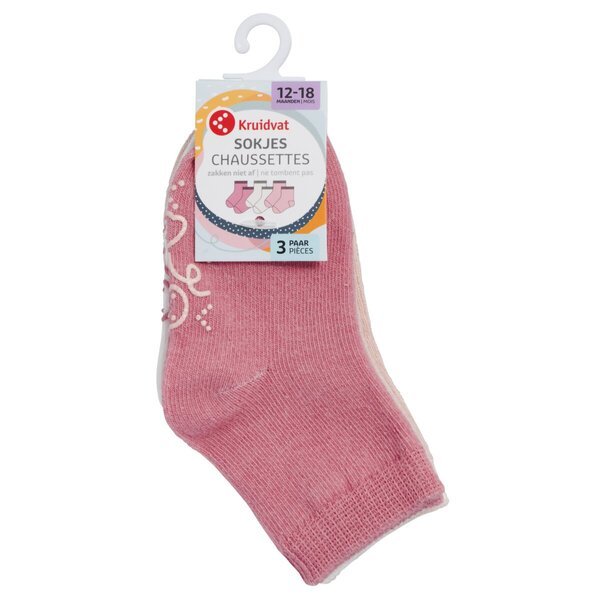 Kruidvat Babysokjes<br>roze, balts, 12-18m, 3 pāri