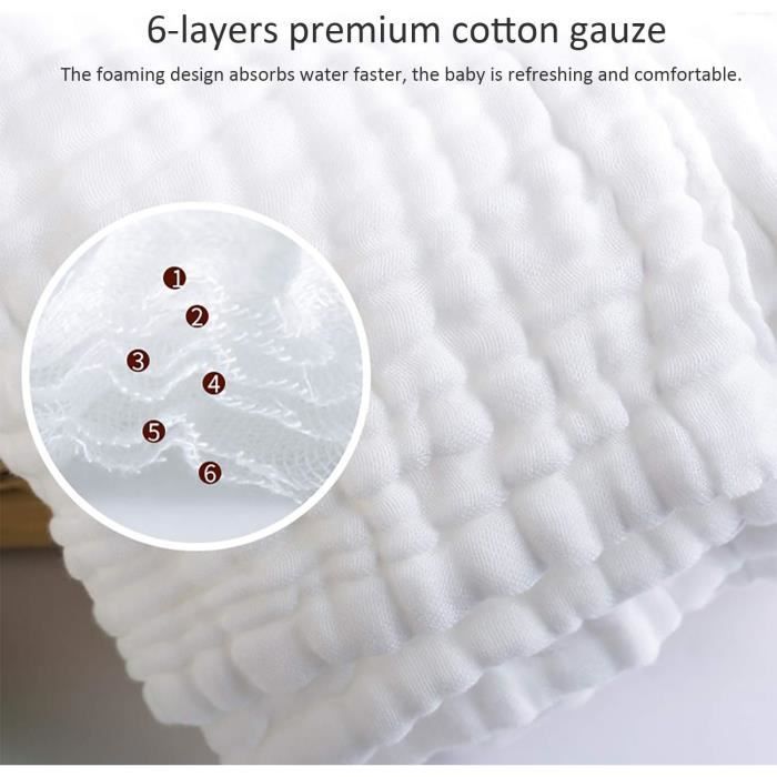 Langes en mousseline pour bébé, lot de 12 pour la peau sensible du bébé, serviette de bain en coton à 6 couches, lingettes douces