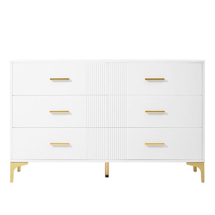 HOMVRA Commode 120x40x76 cm met 6 lades, golvende structuur, gemaakt van MDF, wit