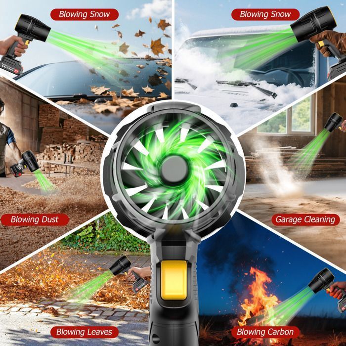 Soplador eléctrico turbo inalámbrico TANBABY de 40000 RPM - Soplador de polvo/nieve/hojas con 2 baterías de 2.0 mAh