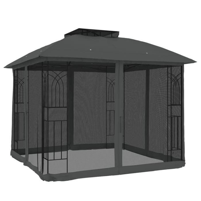 Gazebo de jardim BONNIE® - Resistente ao vento e à água - com teto duplo e paredes de malha de aço antracite EU941950