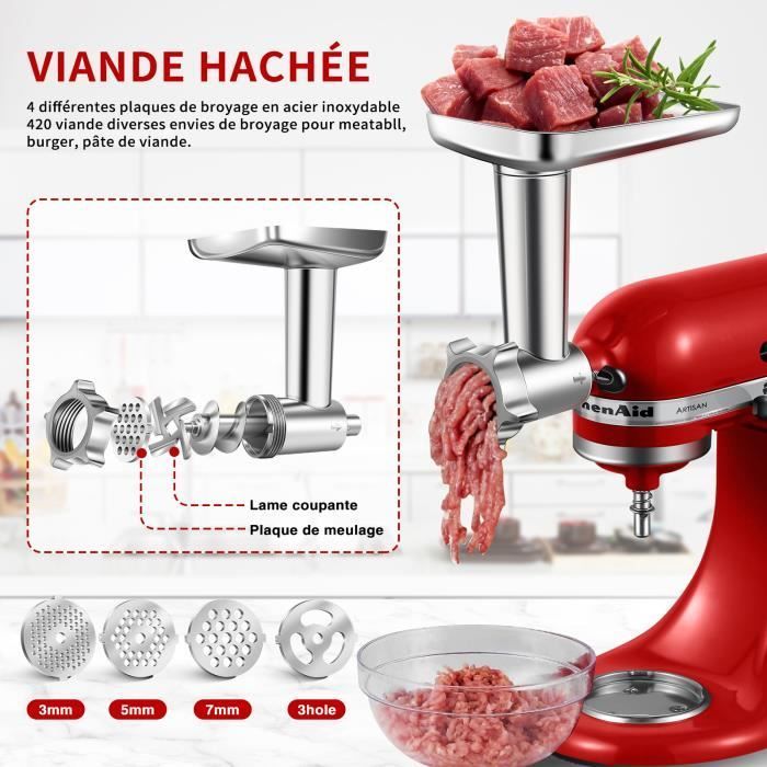 Hakmolenaccessoire voor KitchenAid-mixer, 3 worstvullers en houders, 4 schijven, 2 messen, hamburgerpers