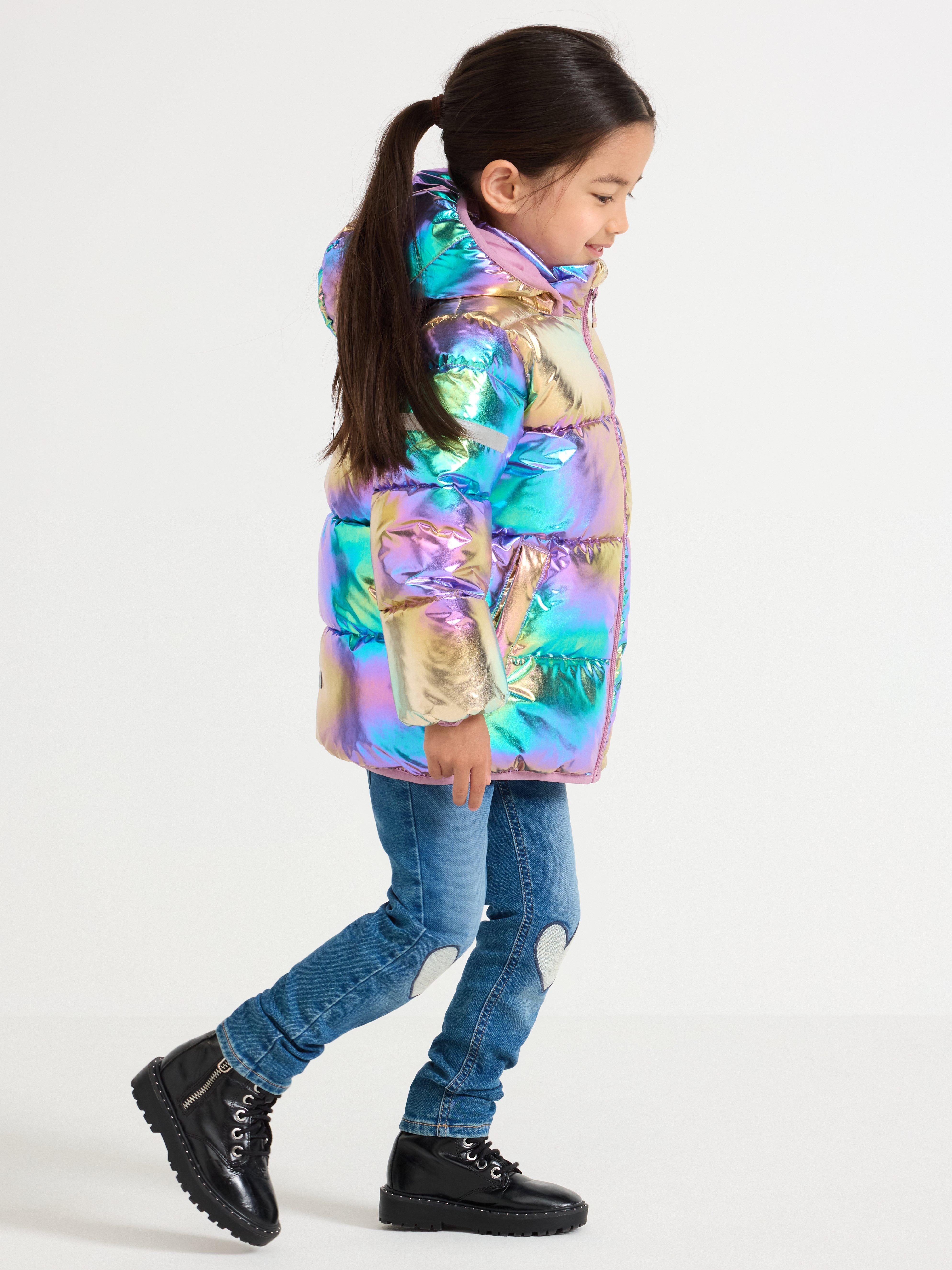 Chaqueta acolchada brillante color lila claro empolvado