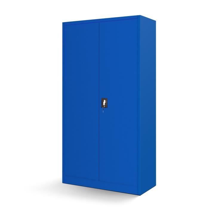 TC01A Werkzeugschrank, Werkstattschrank aus Metall, Lochwand, 4 Regalböden, Flügeltüren, Stahlblech, 185 x 92 x 50 cm (Blau)