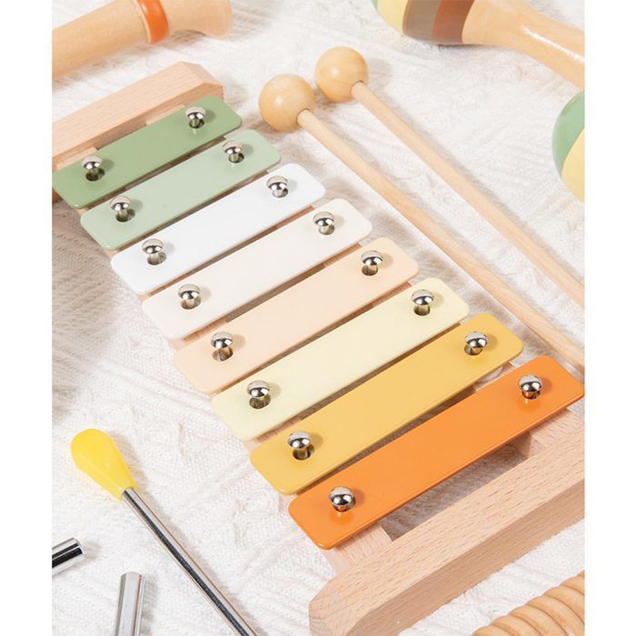 Juego de instrumentos musicales - 6 piezas, Juego de instrumentos musicales de madera para niños - Xilófono/Pandereta, ≥3 años