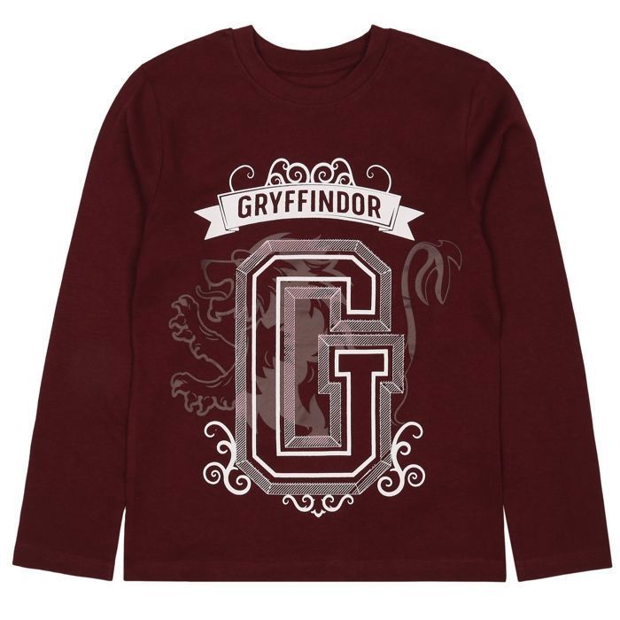 Harry Potter Gryffindor tweedelige pyjama met lange mouwen voor jongens, bordeauxrood, maat 9-10