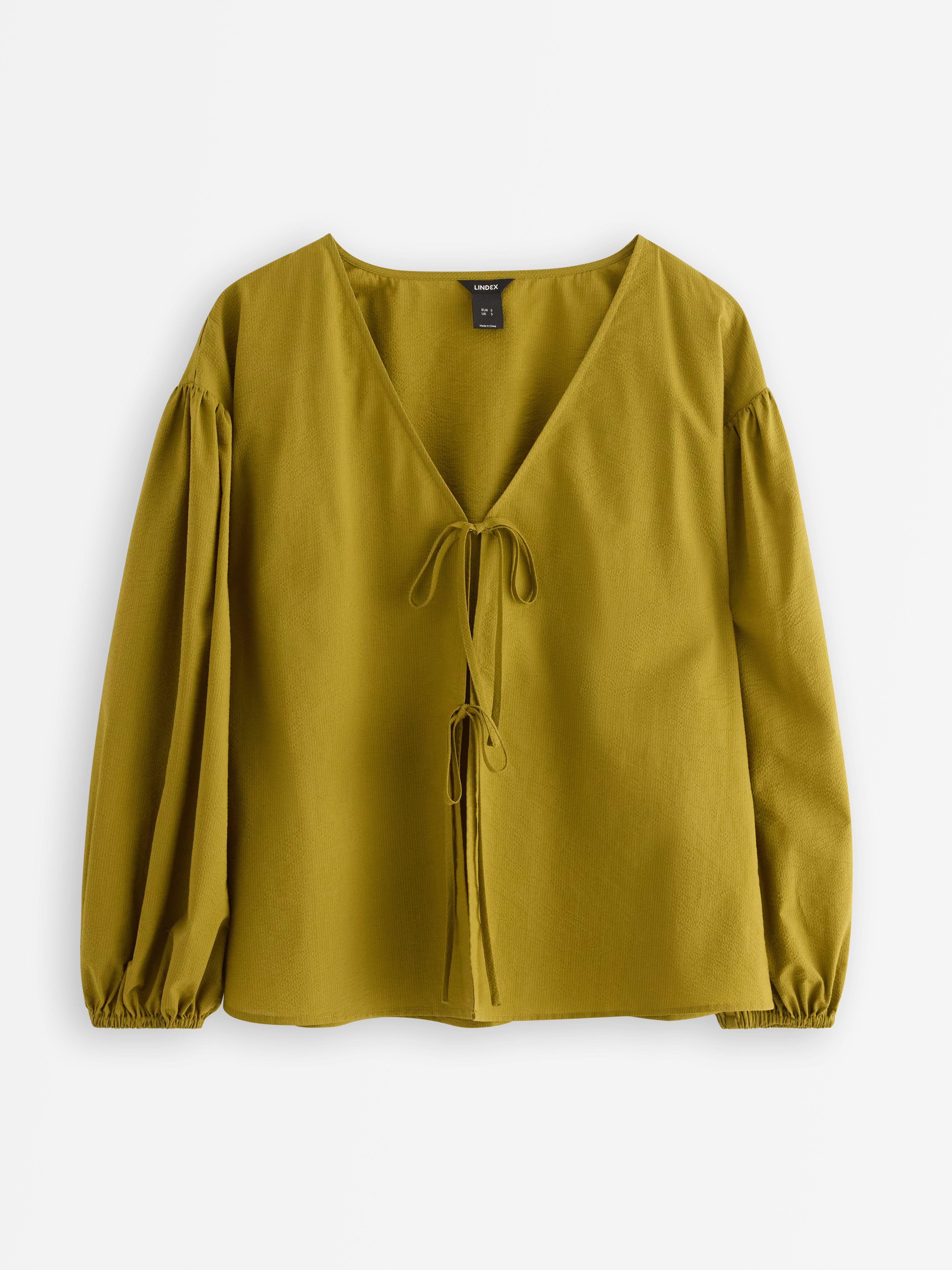 Blusa com detalhes de amarração, verde-acinzentado