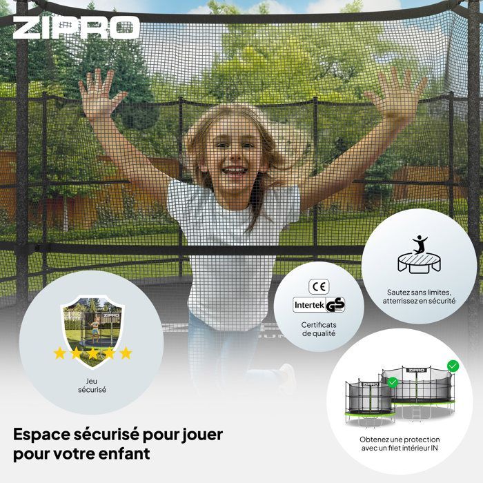 ZIPRO JumpPro IN Trampoline - 10ft (312 cm) - 150 kg Load Capacity - CROSS-SECTION System - Safe - Outdoor