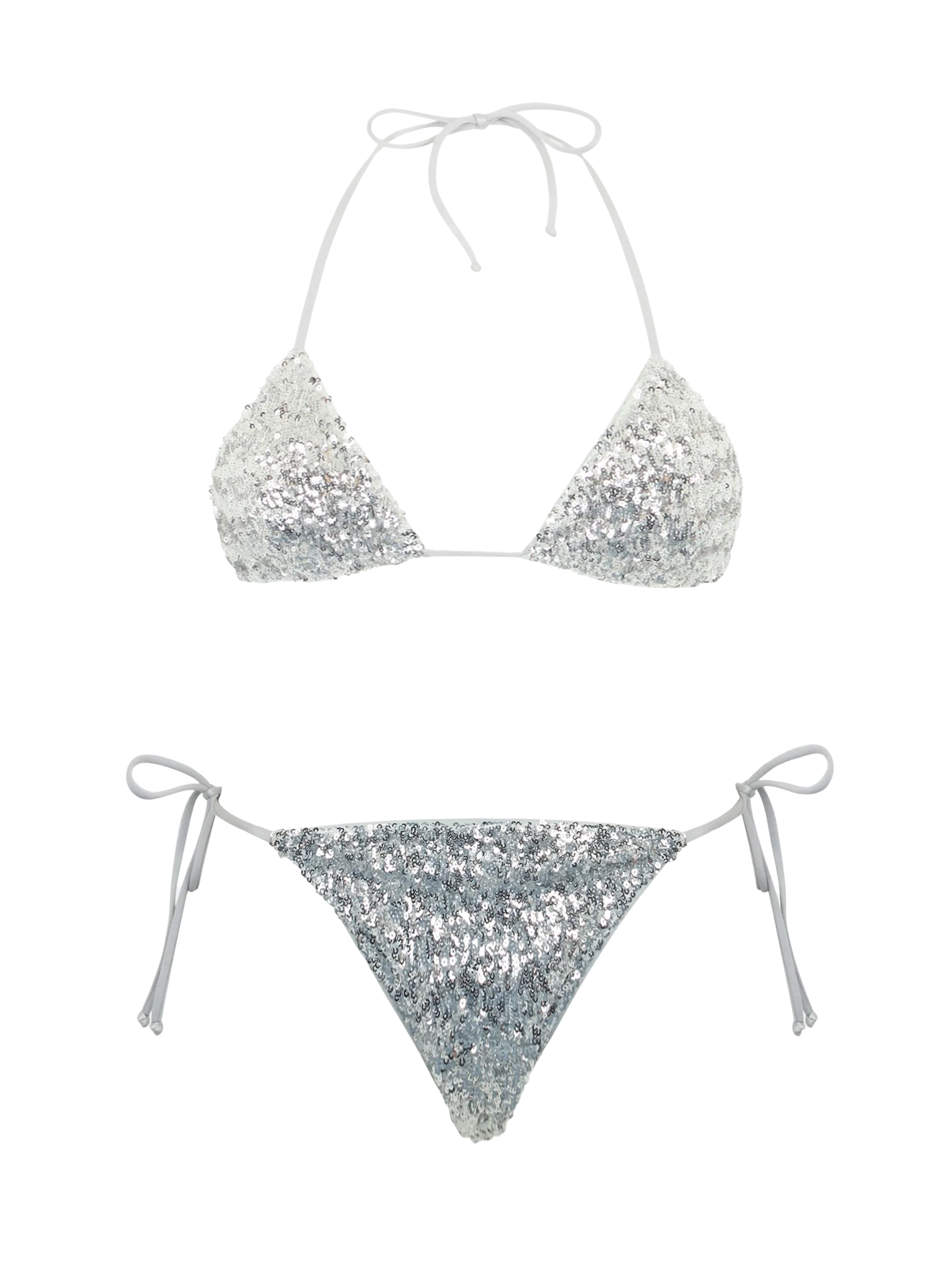 Leah Marielle damesbikini met zilveren pailletten en driehoekige vorm