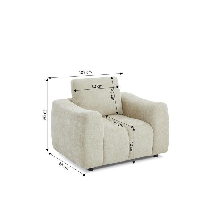Sillón fijo KEREA, 1 plaza, tejido de chenilla color topo.