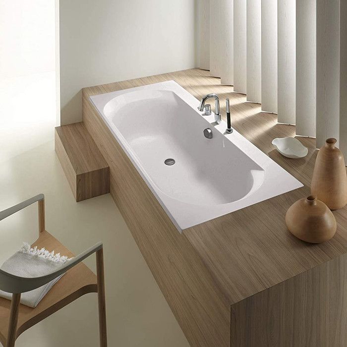 Bañera Jacob Delafon Elise - Acrílico - 170x75 cm - Doble respaldo - Desagüe central - Blanca