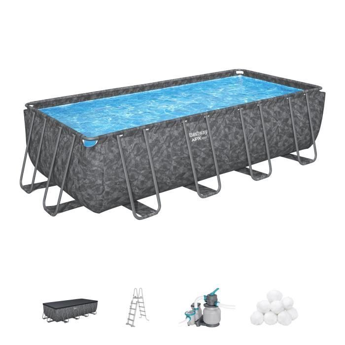 Kit de piscina tubular elevada BESTWAY - APX 365 - 549 x 274 x 132 cm - Rectangular (Filtro de arena, 250 g de poliesferas, escalera, cubierta para piscina)
