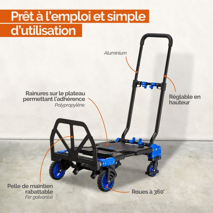 Steekwagen, 2-in-1 opvouwbare trolley met 4 wielen - draagvermogen 137 kg - Linxor