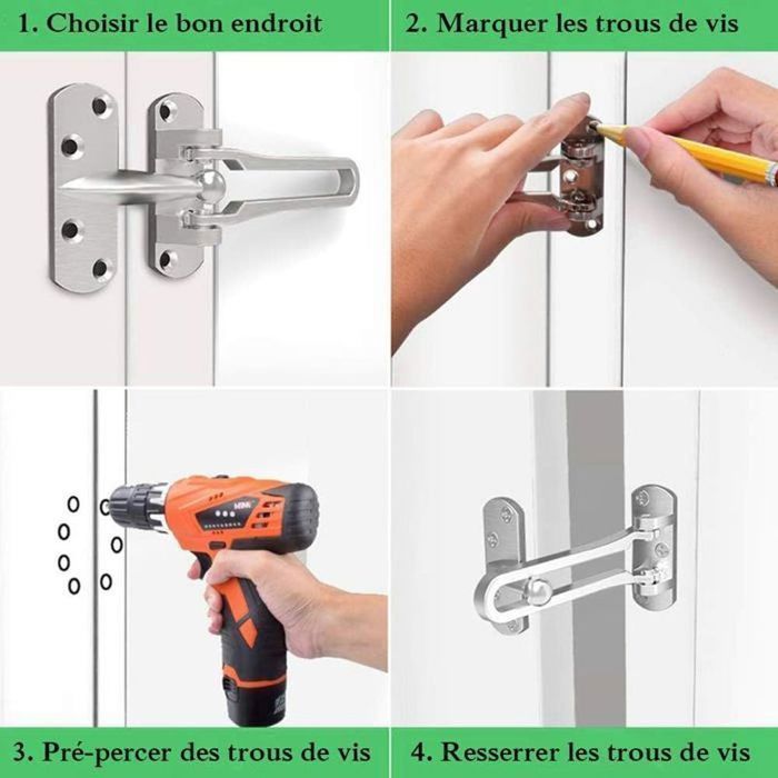 Restringidor de seguridad para puerta, paquete de 2, de acero, para ventanas, cerradura de seguridad, pestillo de cierre sin cadena para puerta de entrada YYV