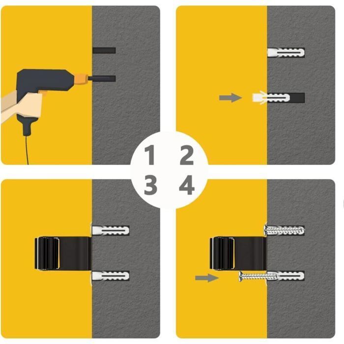 Juego de 6 soportes de pared de acero inoxidable negro para escobas y fregonas, con tornillos incluidos, para jardín y garaje.