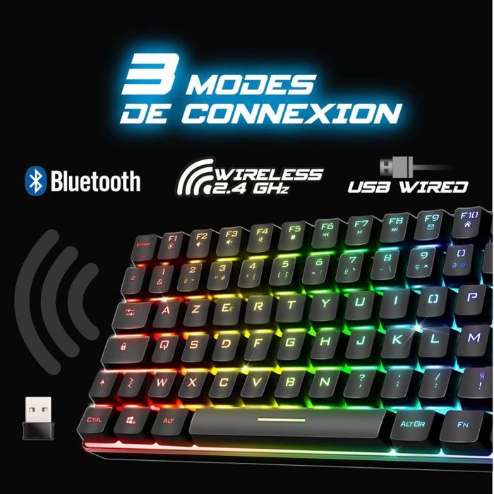Gaming Keyboard - SPIRIT OF GAMER - ELITE K70 - Wireless RGB - TKL Compact 65% - 85 Semi-Mechanical Keys