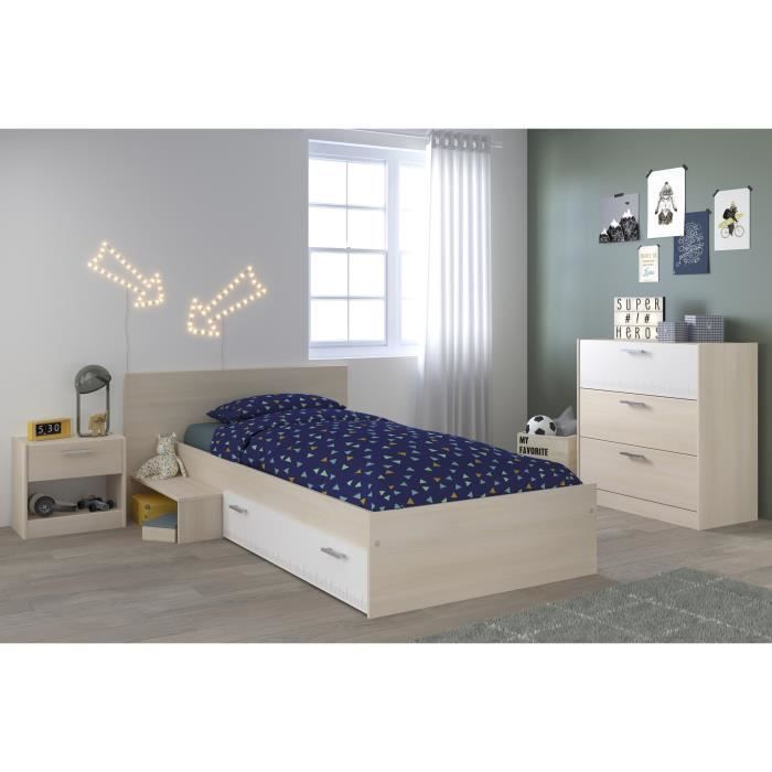 PARISOT Chambre Enfant Complète style contemporain décor acacia clair et blanc - l 90 x L 190 cm - CHARLEMAGNE