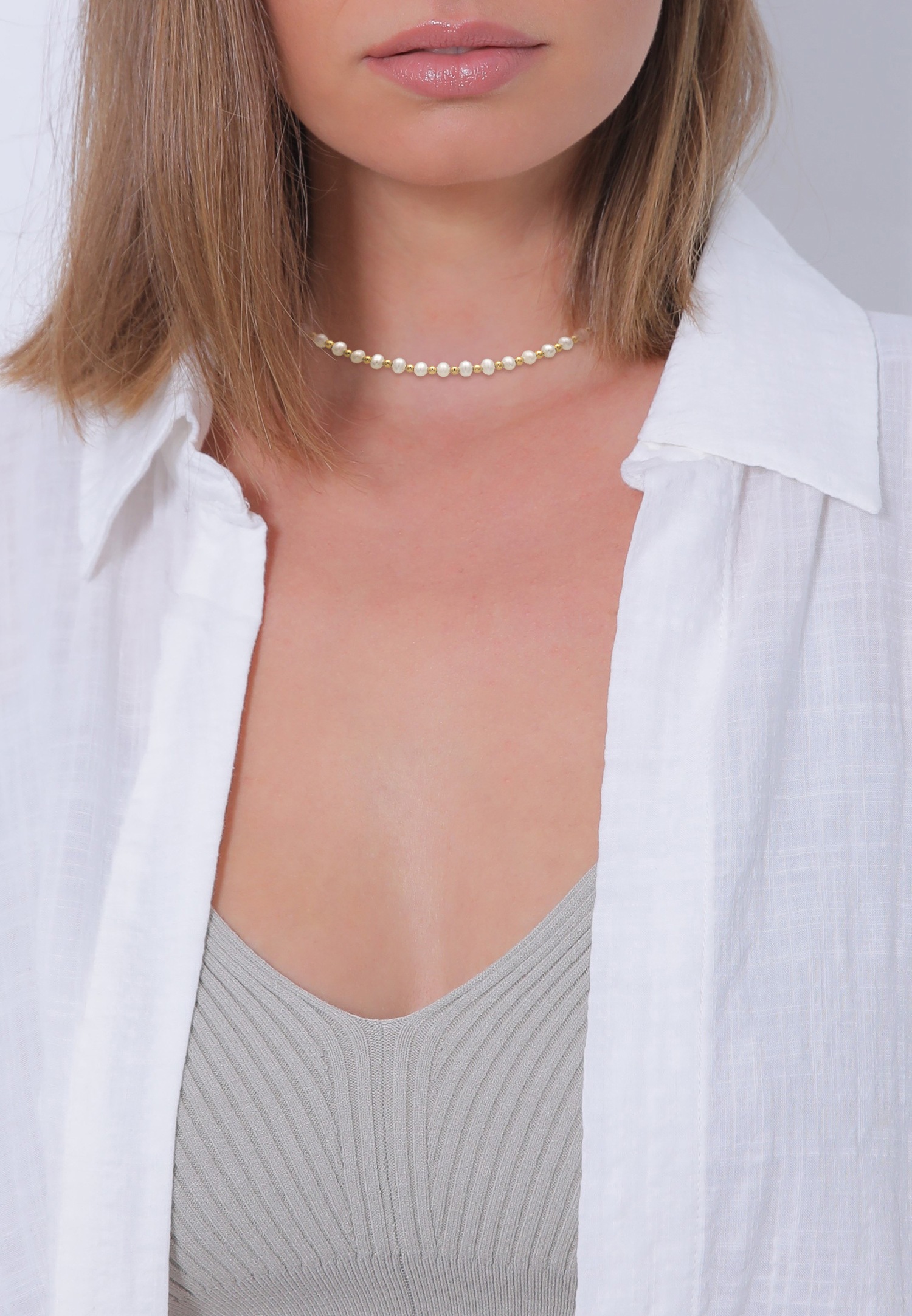 Elli PREMIUM Femmes Choker Élégant avec Perles de Culture d'Eau Douce en Argent Sterling 925 Plaqué Or