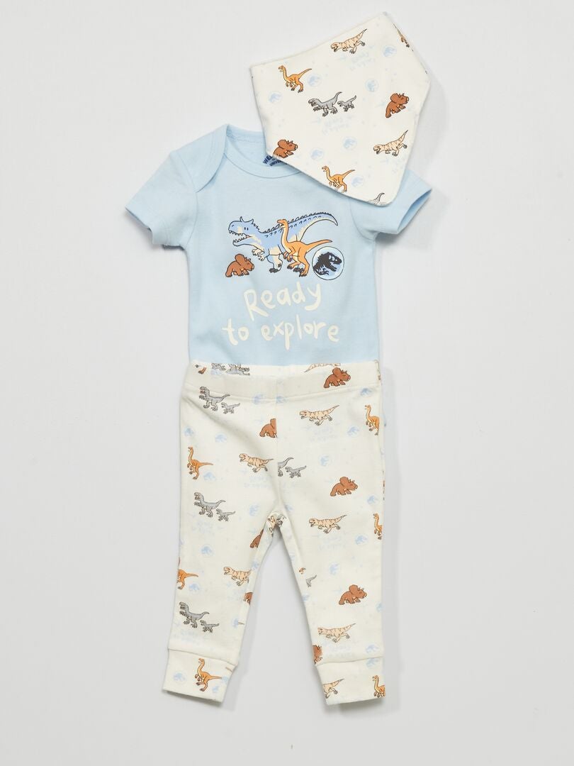 Conjunto Jurassic World de 3 peças: body, calça e babador - Branco