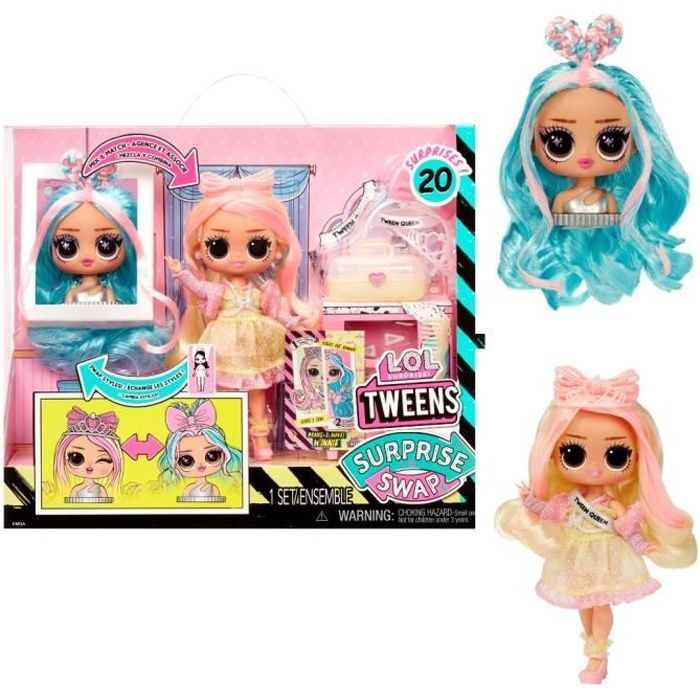 L.O.L. Surprise Tweens Surprise Swap Fashion Doll - Braids-2-Waves Winnie - 1 poupée Tweens 17cm, 1 mini tête à coiffer et des