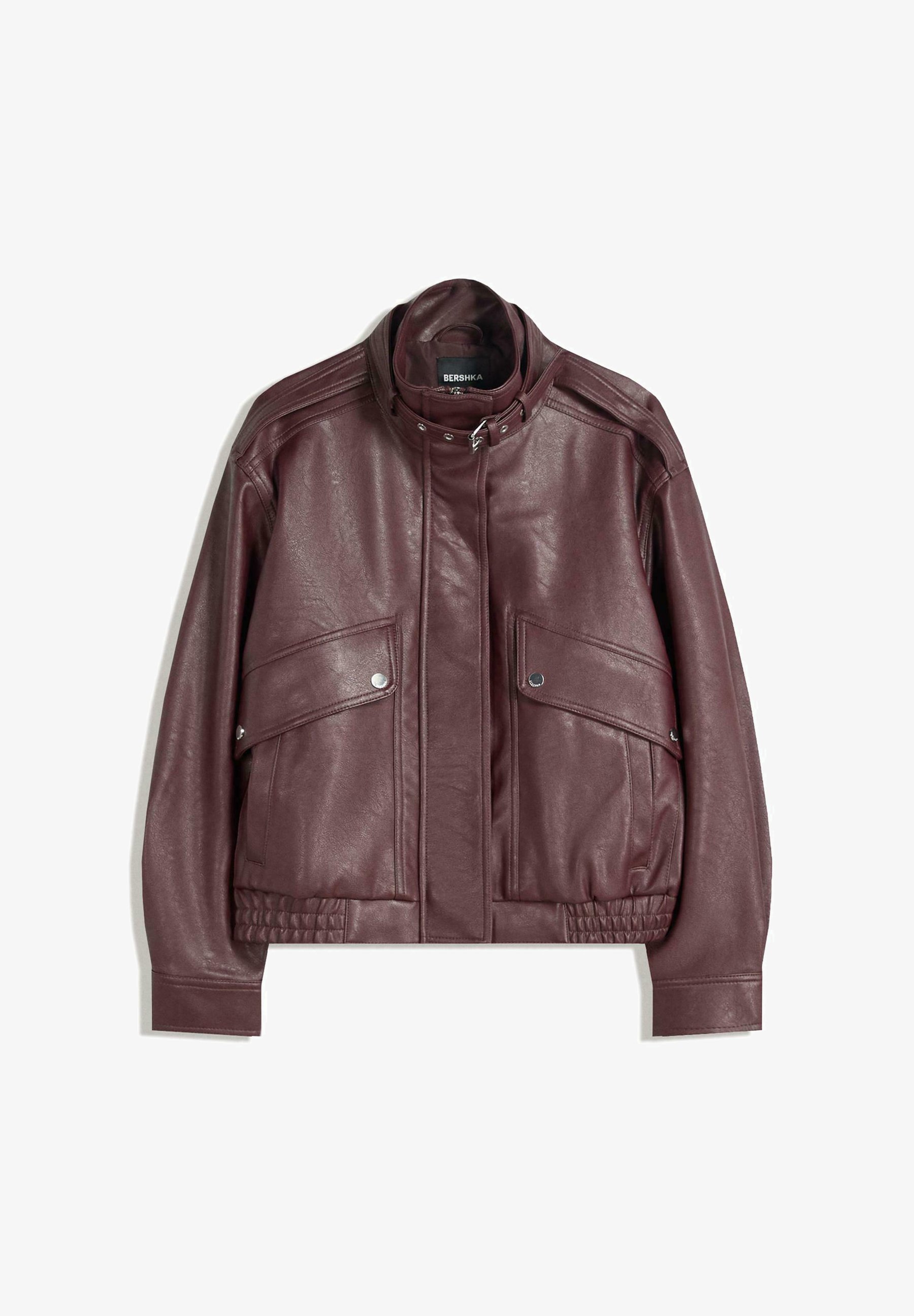 Veste en similicuir Bershka - rouge foncé