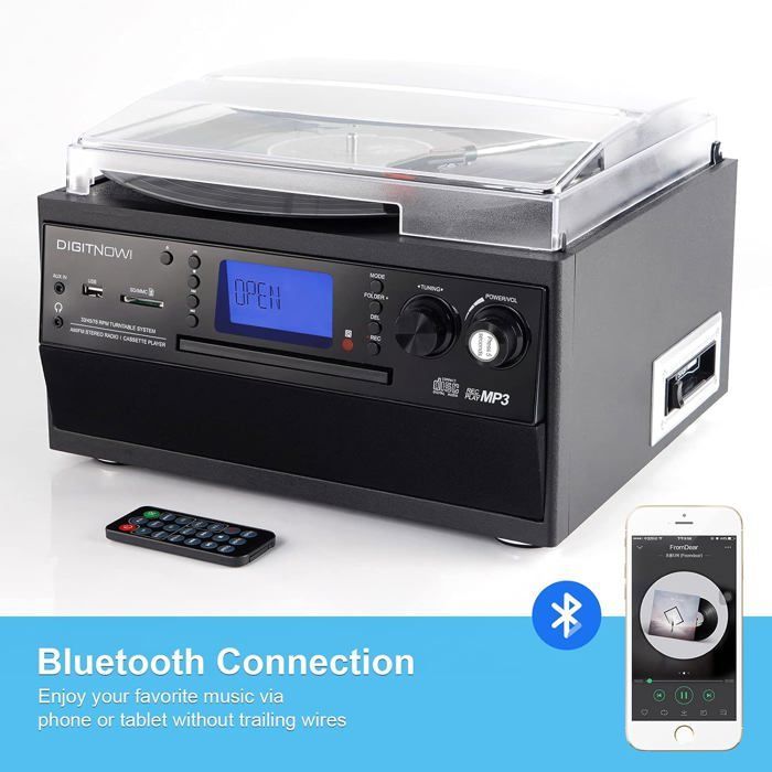 Tocadiscos Bluetooth - CACTOSE - Vintage - Reproductor de CD y casete - Radio AM/FM - Estéreo independiente