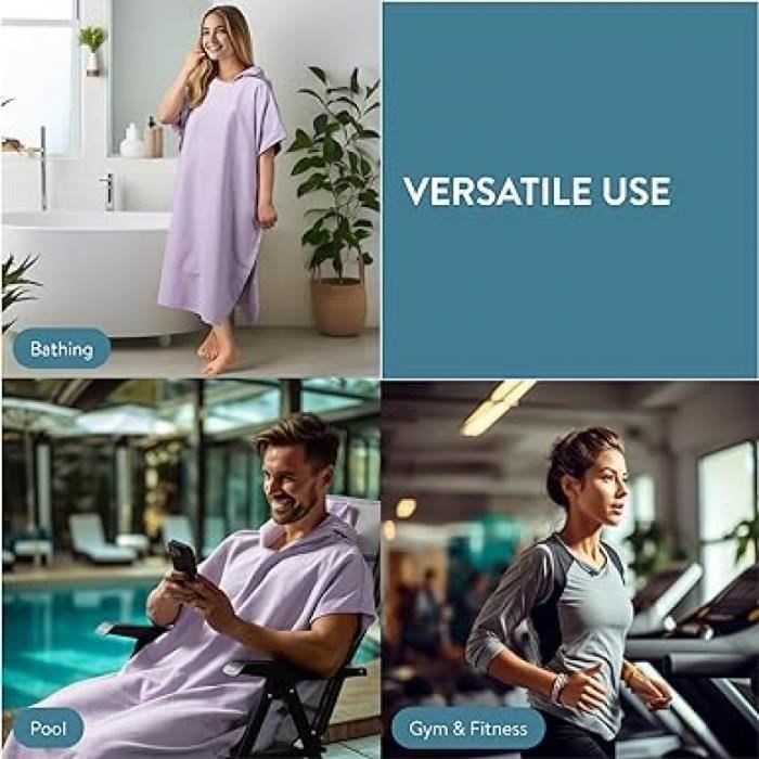 Poncho de baño - Bata de baño con capucha de manga corta para hombres y mujeres en microfibra para adultos - Deportes acuáticos después de la ducha