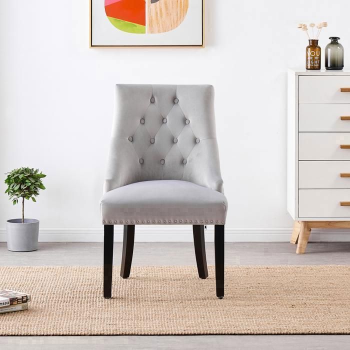 4er-Set Samt-Esszimmerstühle mit Rückenlehne – Designerstil, Holzbeine – Ess- und Wohnzimmer