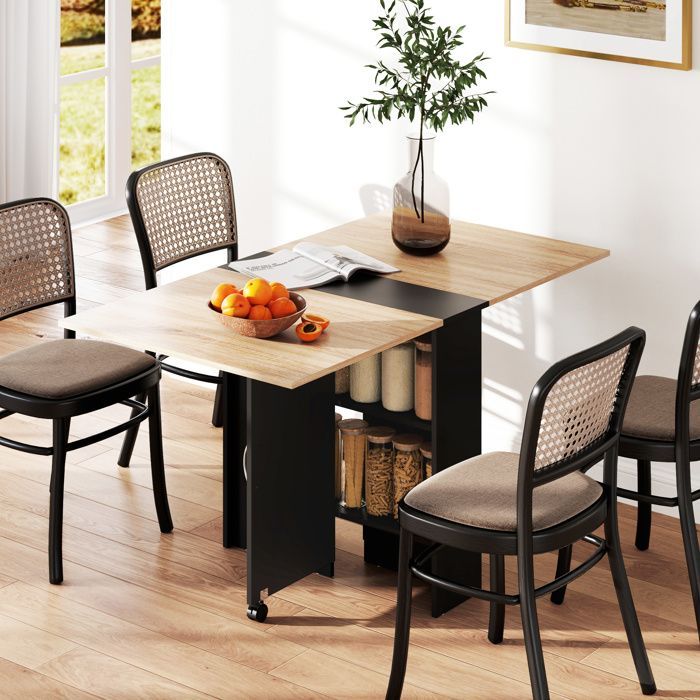 HOMCOM - Mesa de cocina plegable - Tablero de partículas - 75x140x74cm - Roble y negro