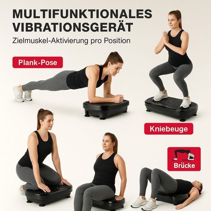 Plataforma vibratoria Homefire negra con 199 velocidades, capacidad de carga máxima de 150/200 kg.