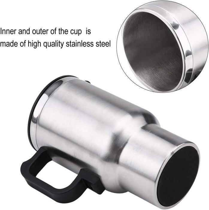 Caneca Aquecedora para Carro - Chaleira Elétrica para Carro, 450ml, Aço Inoxidável