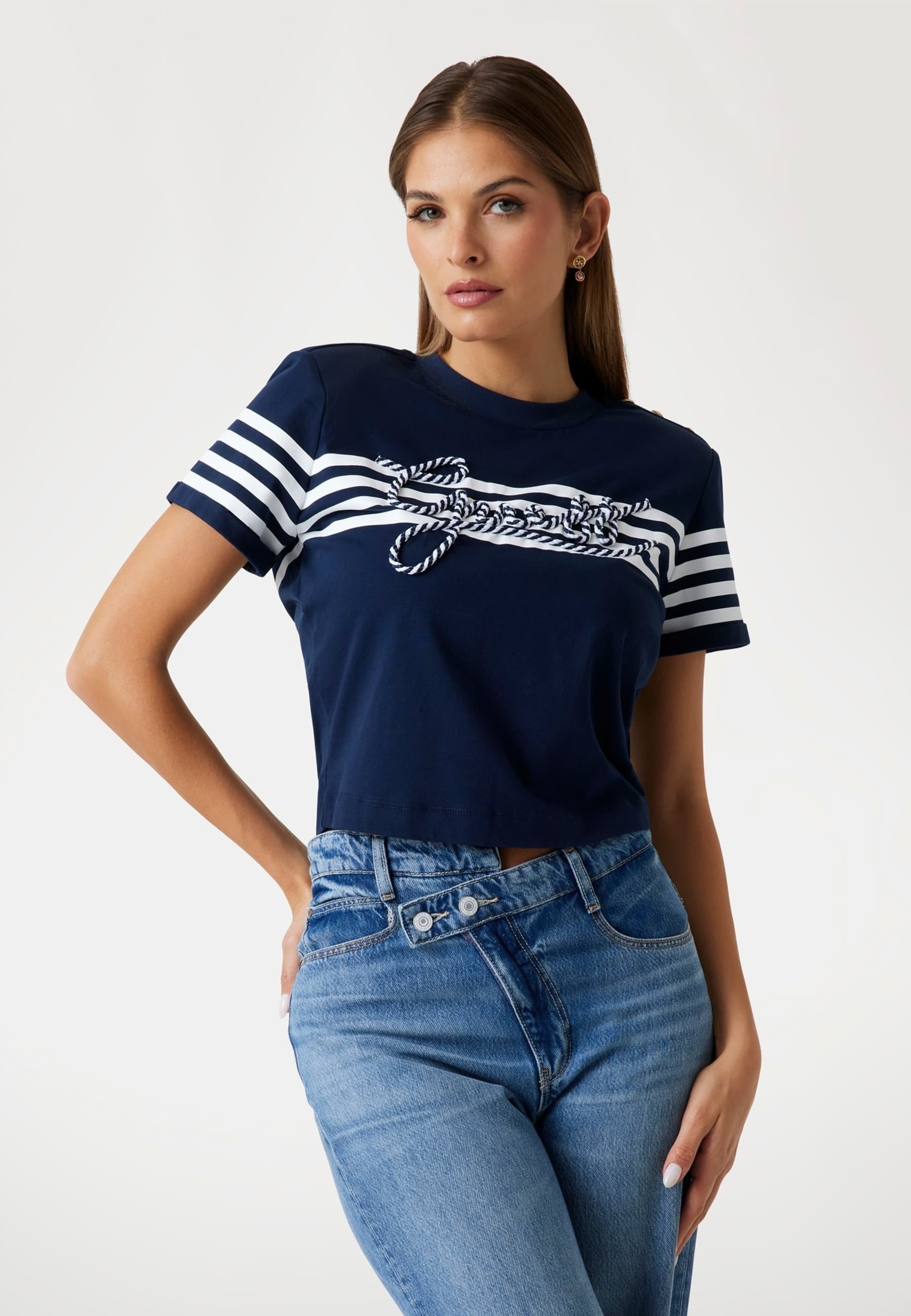 Guess GESTREIFTES LOGO - T-shirt met print - blauw
