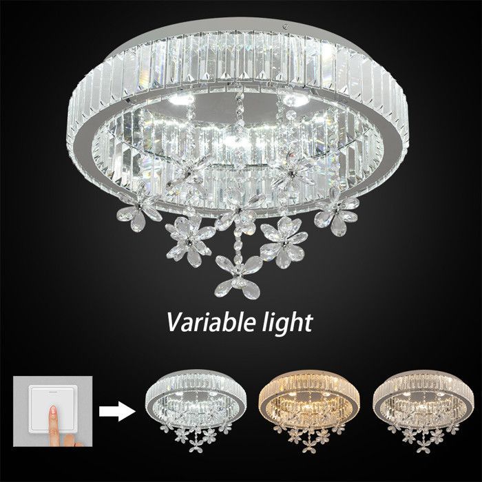 K9 Lustre en cristal Lampe ronde à intensité variable Flush Mount Plafonnier à LED 41W