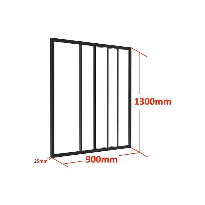 Mampara de cristal corredera de aluminio con recubrimiento de polvo negro, 90 x 130 cm - RAVENA
