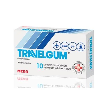 Travelgum 20 mg dimenhydrinaat tegen reisziekte, 10 kauwgoms.