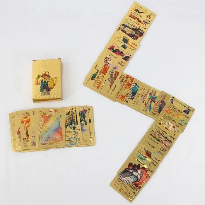 Cromos coleccionables - ZISONIX - Charizard Vmax - Paquete de 55 cartas doradas - Para niños - Pokémon