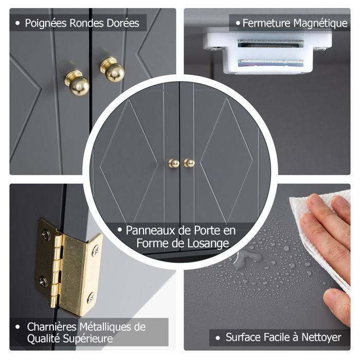 COSTWAY Meuble Mural Salle de Bain avec 2 Portes, Étagère Réglable, Compartiment Ouvert, pour Toilette, Buanderie, Salon, Gris