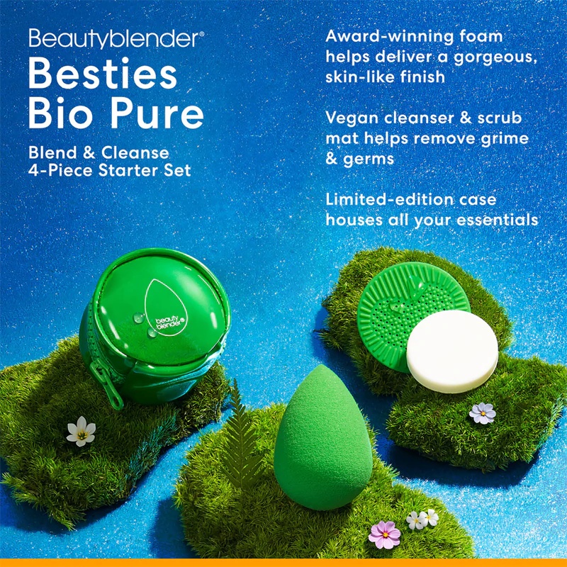 „beautyblender® Besties Organic Pure“ kelioninis rinkinys tobulai odai