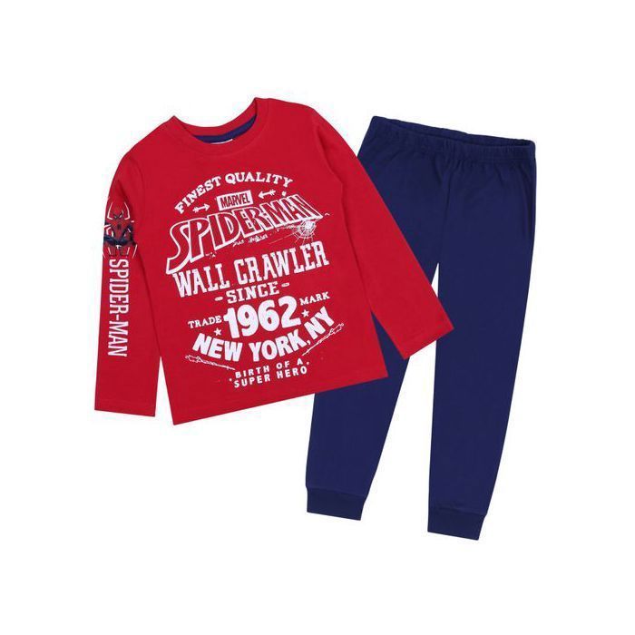 MARVEL Spider-Man tweedelige rode en marineblauwe pyjama voor jongens, katoenen pyjama met lange mouwen, 104 cm