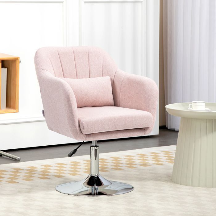 Sillón - HOMCOM - cojines lumbares, altura regulable, giro de 360°, base metálica - rosa