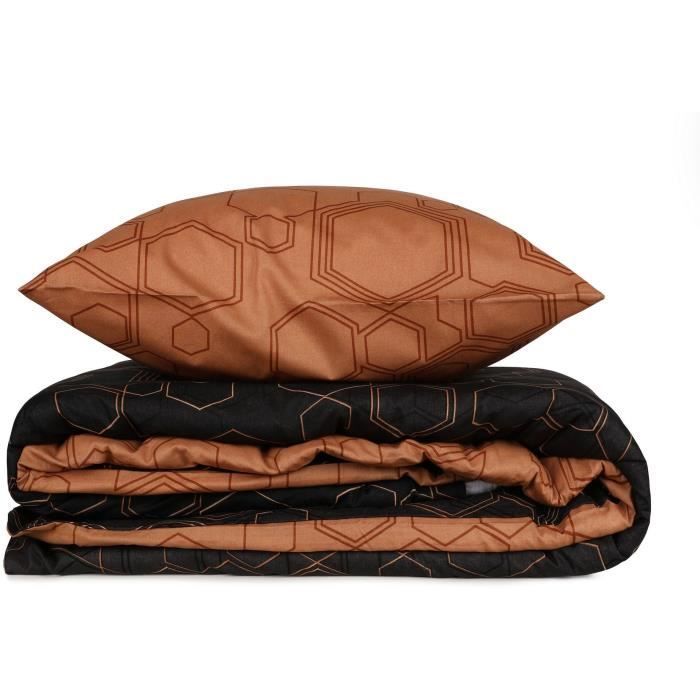 Juego de ropa de cama: 1 funda nórdica de 220 x 240 cm + 2 fundas de almohada de 60 x 60 cm - 100 % algodón reforzado - Cobre